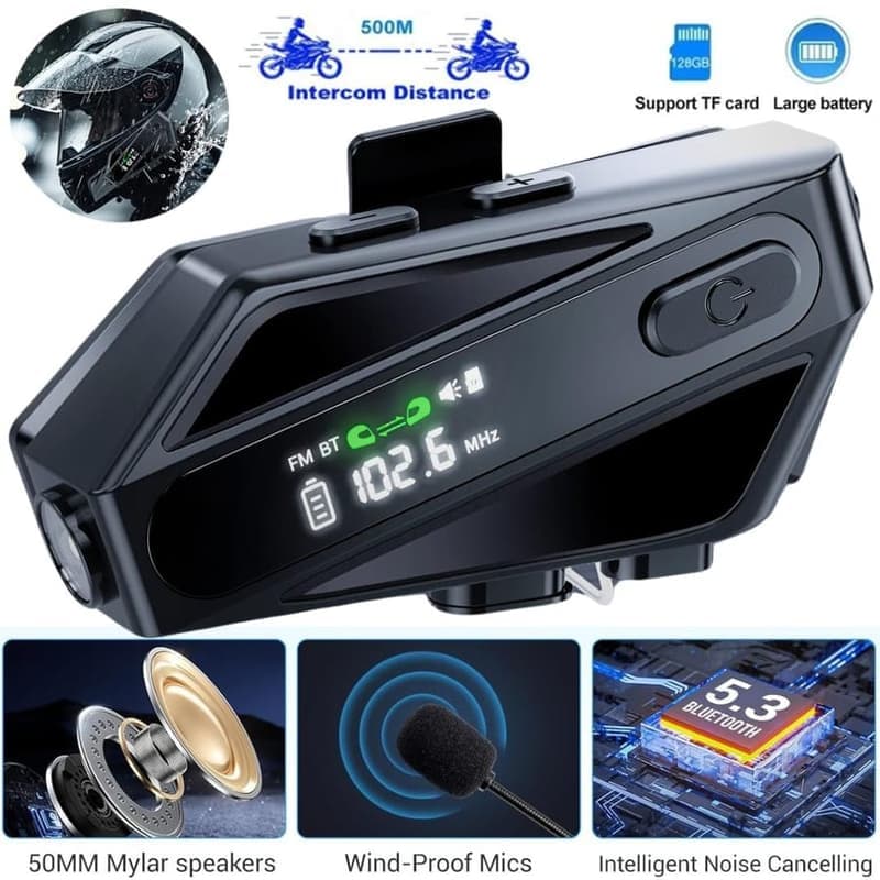 Bluetooth слушалка за моторна каска C6 с интерком 500 м и FM радио