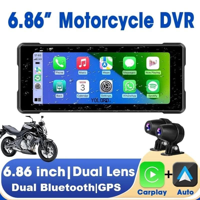 YOLORD 6.86'' Мотоциклетен DVR с GPS навигация и безжичен CarPlay