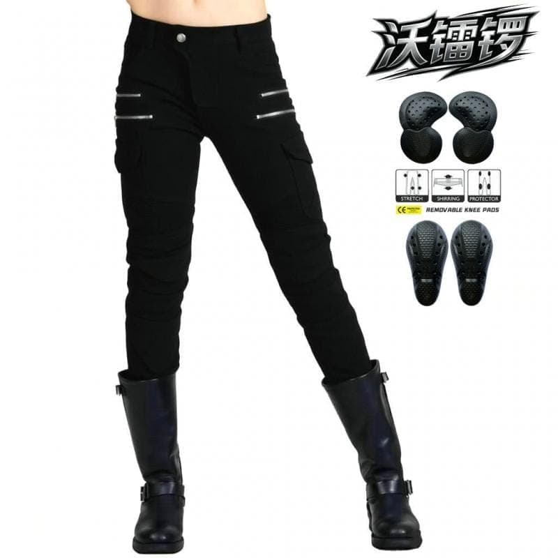 Women's Motorcycle Riding Pants with Built-in Protective Padding, Stretch Denim