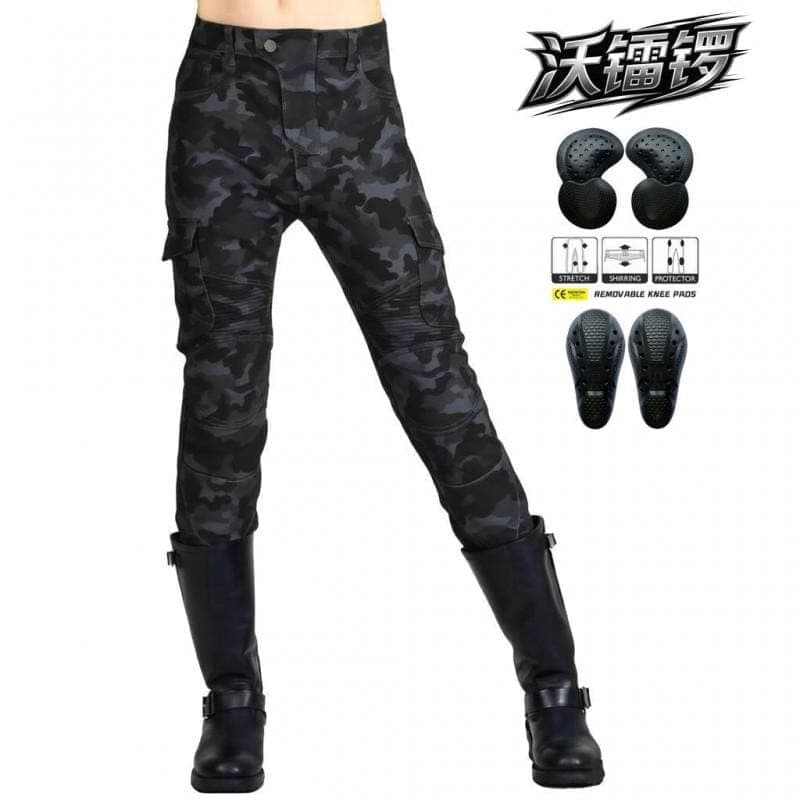 Women's Motorcycle Riding Pants with Protective Padding Camouflage Denim Style
