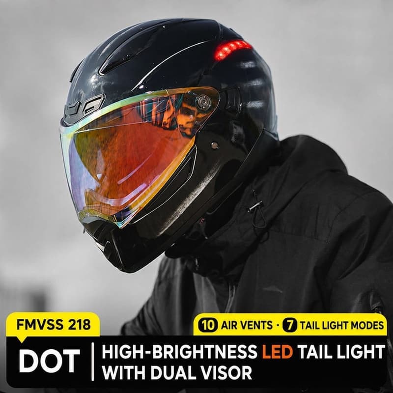 BYB/RNG BY-166 Пълно лице мото каска с LED светлина, ABS корпус, DOT и ECE сертификат